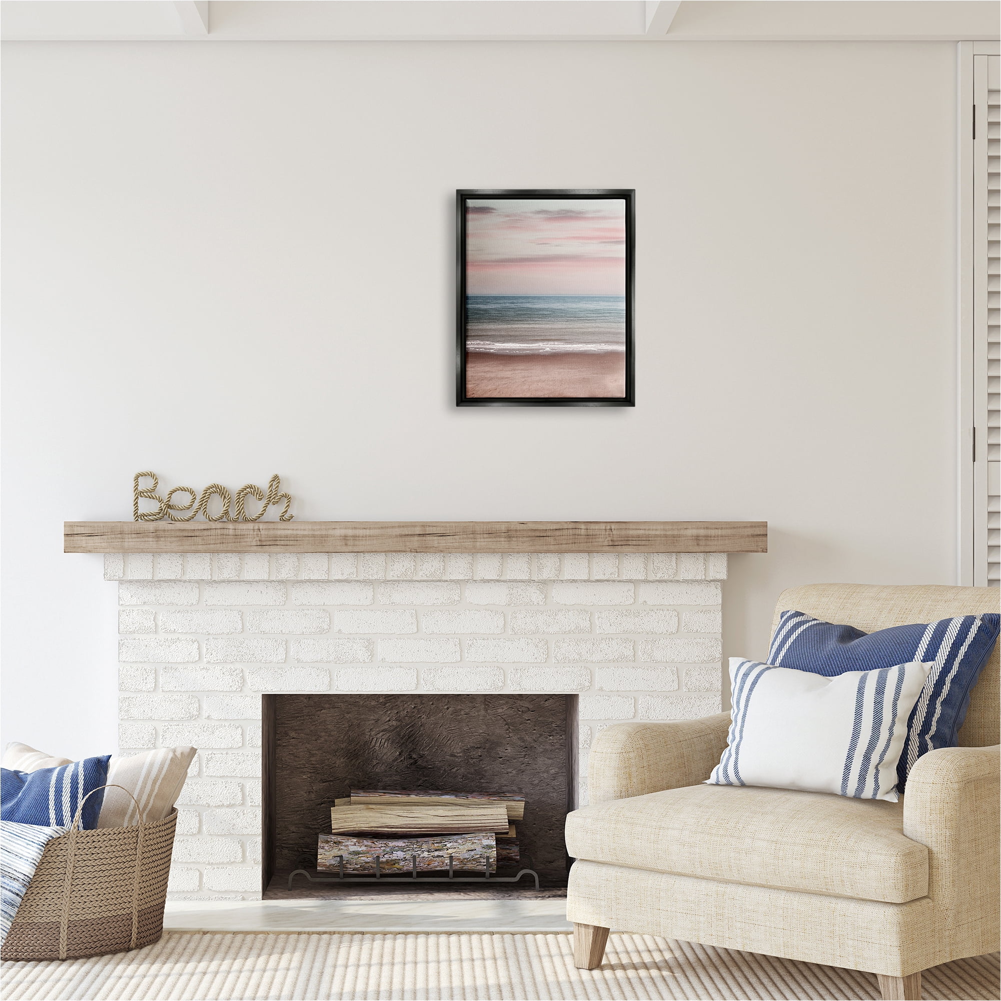 Stupell Industries Pastel Shore Sunrise Landscape Painting Black Floater Framed Canvas Art Print Wall Art, 17 x 21