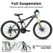 Juuar 26 Mountain Bike for Men, 21 Speed Disc Brake MTB, Full Suspension Steel Frame City Bike Bicycle for Adults, Gray