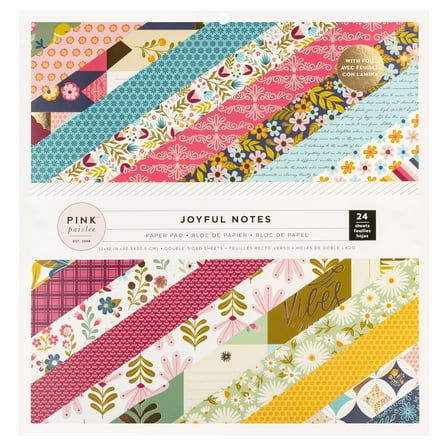 Pink Paislee Double-Sided 12x12" Paper Pad 24/Pkg-Gold Foil, Joyful Notes