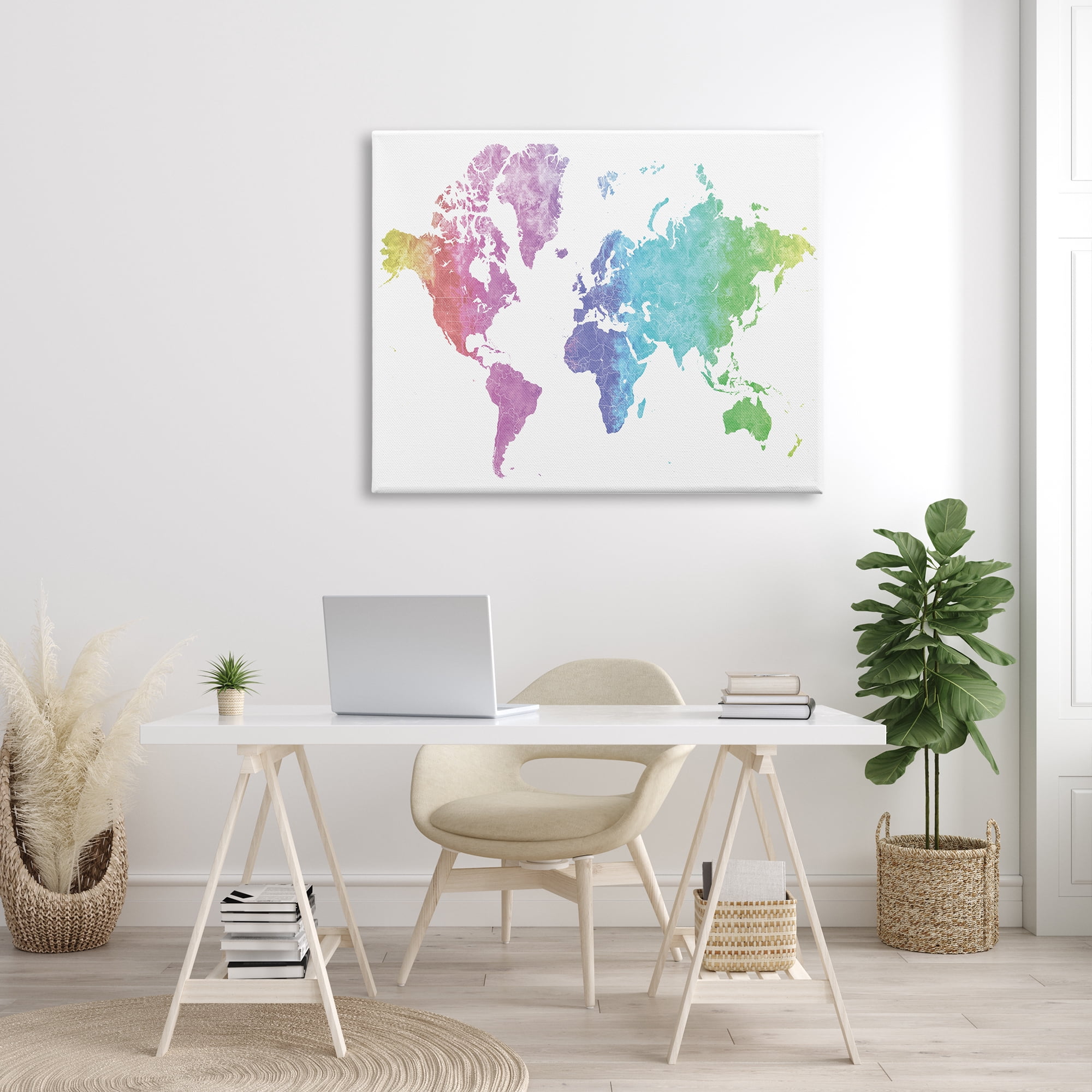 Stupell Industries Modern Rainbow Map of the World Transitioning Tones, 36 x 48, Designed by BlursByAI
