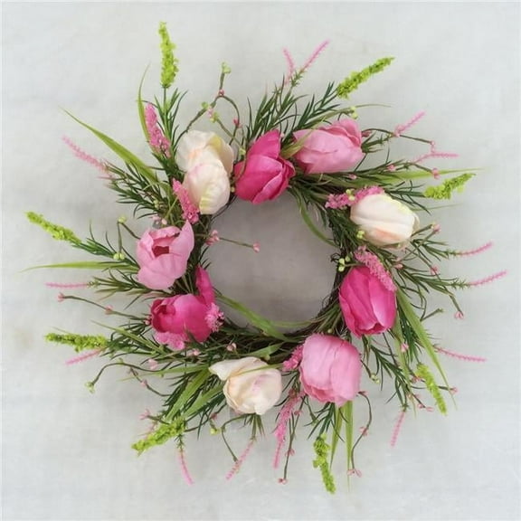 White & Pink Tulips with Greens Wreath