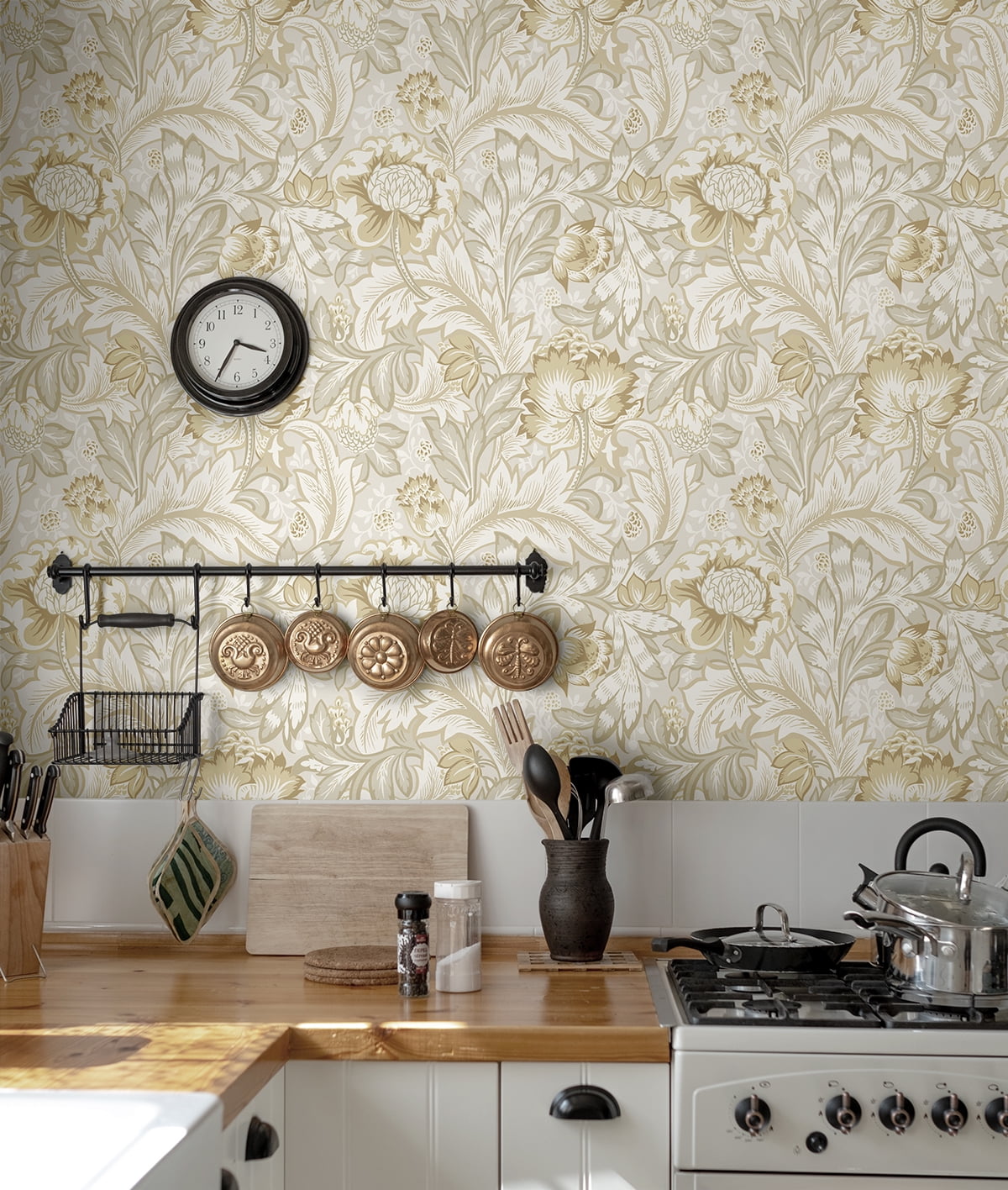 NextWall Latte Acanthus Garden Floral Peel and Stick Wallpaper - 20.9 in. W x 18 ft. L Roll
