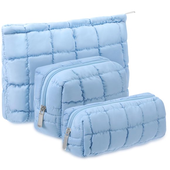 Set de 3 bolsas de cosméticos Huhumy Puffy, acolchadas, azul, para mujer