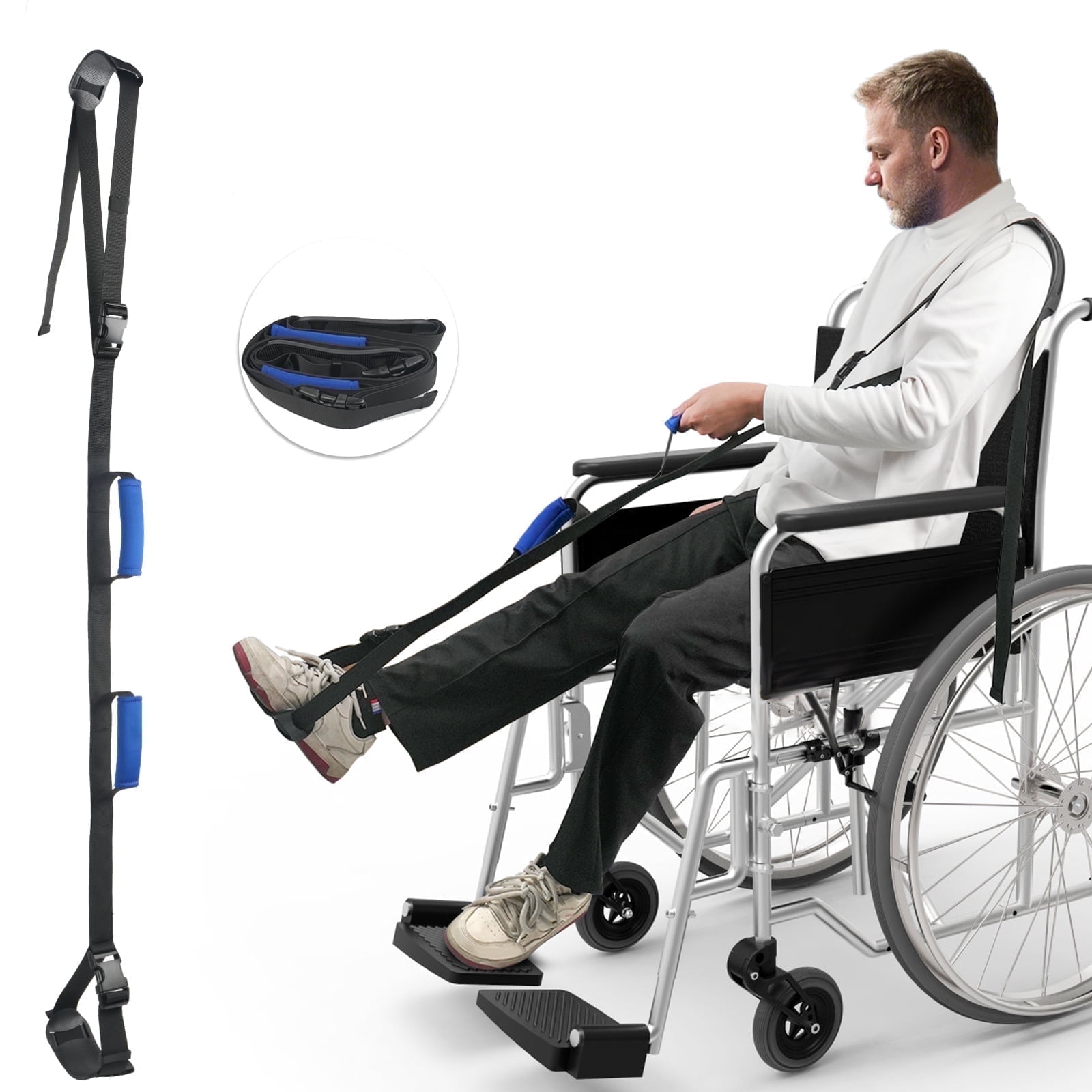 Waxgamo 74" Leg Lifter Strap with Handgrips and Foot Loop, Rigid Leg Lifter for Hip & Knee Replacement Recovery, Mobility Lift Leg Raiser Aids for Elderly, Bed, Car, Wheelchair
