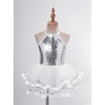 thumbnail image 3 of TiaoBug Girls Sleeveless Shiny Seuqins Jazz Tutu Dress mesh Ballet Dance Leotard Halter Latin Dancewear White 4, 3 of 7