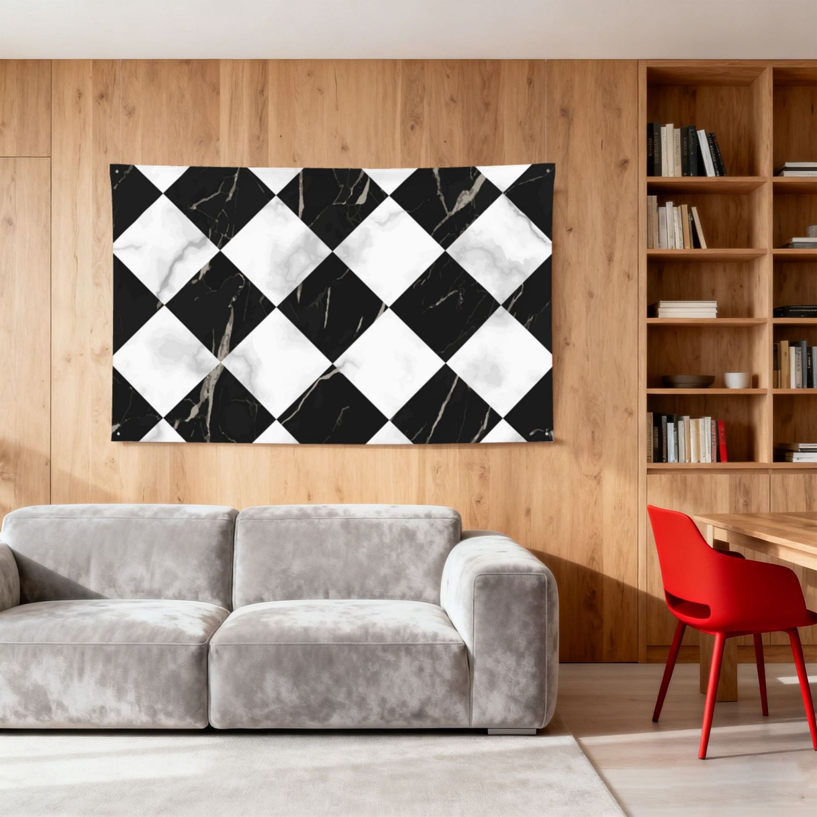 Marble Check Diagonal Black White Four Hole Decorated Banner Flag for Garden Yard Home Decoration Indoor Outdoor 4x6 Ft
