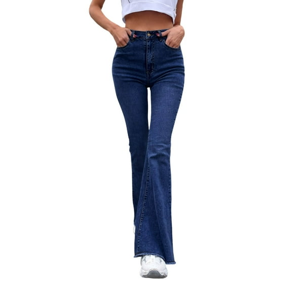 SRZYMJ Wide-Leg Denim Jeans Women Elevated High Waist Wide Leg Flared Denim Pants with Stitching Detail for Women's Comfortable