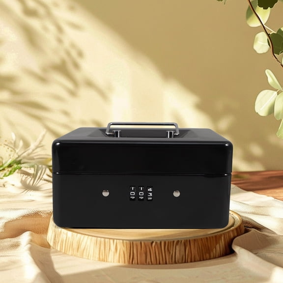 OUNONA Portable Metal Cash Box with Key Lock and Removable Tray 1 Set Secure Money Organizer for Home Office Safe Storage