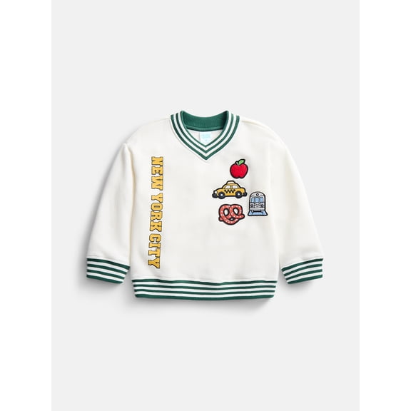 Wonder Nation Toddler Boys Embroidered Patch Graphic V Neck Sweatshirt, Sizes 12M-5T