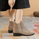 thumbnail image 4 of Zapatos Botines de mujer Botas estilo retro para mujer simples de Color sólido cómodas acolchadas cálidas con tacón grueso media talla grande estilo occidental botines botas (Khaki 6.5), 4 of 7