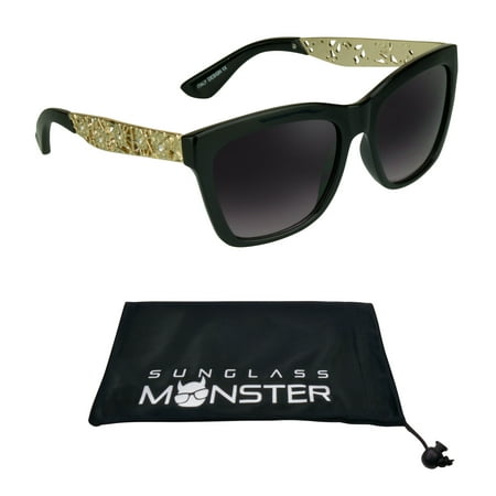 Womens Square Sunglasses - Square Sunglasses Womens with Metal Gold Flower Temples
