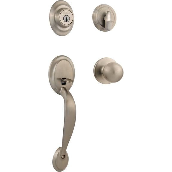 Kwikset Dakota Single Cylinder Handleset with Polo Knob featuring SmartKey in Satin Nickel - 96870-090