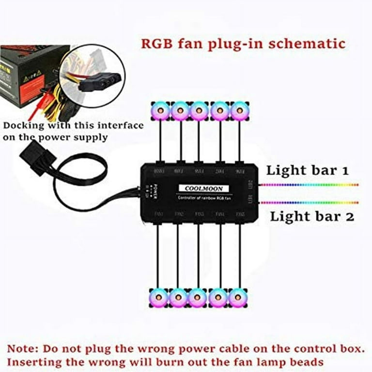 Computer Fan Lighting Effect Controller, 12V 4-Pin RGB Fan Equipment  Connect Cable Control Remote Controller with On/Off Swtich and Brightness