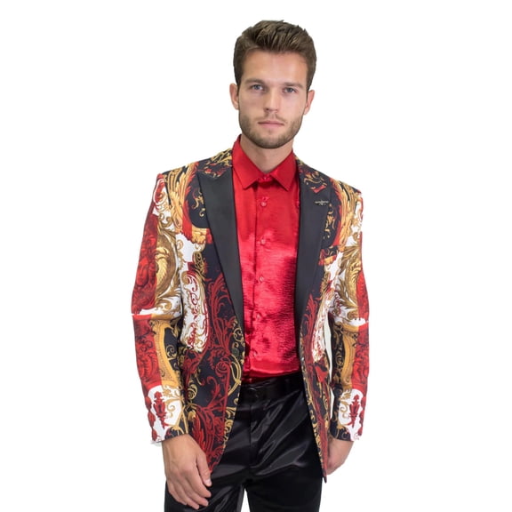 BARABAS Men's Rhinestone Greek pattern Medusa Red Blue Blazer JP703