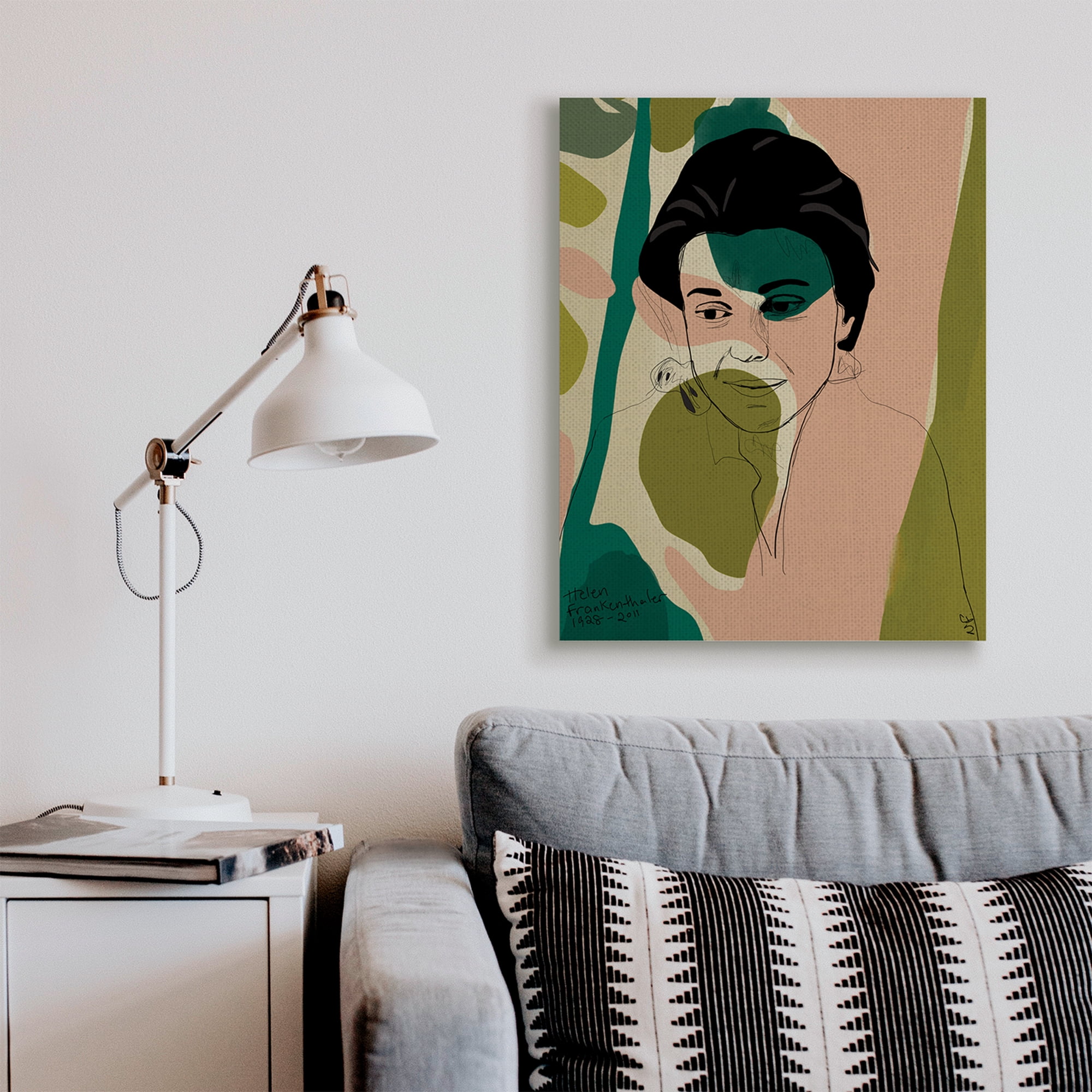 Stupell Industries Frankenthaler Painter Portrait Abstract Green Shapes Novelty Painting Gallery Wrapped Canvas Art Print Wall Art, 30 x 40