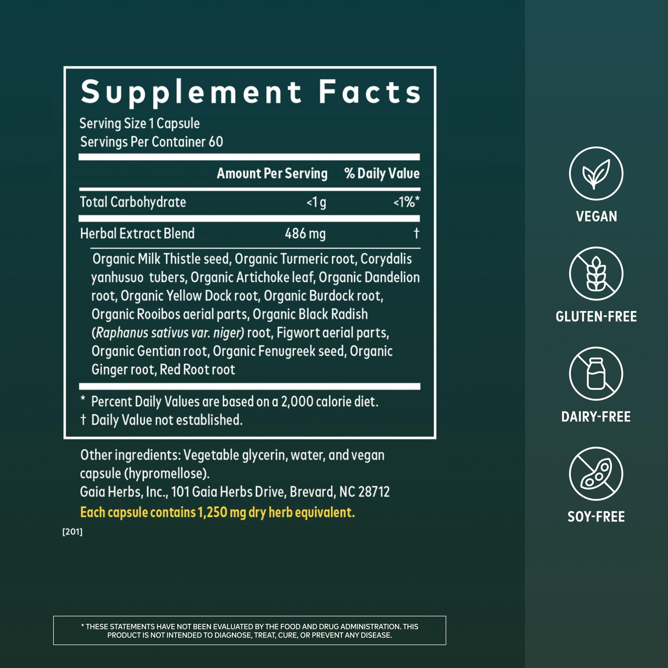 Gaia Herbs Liver Cleanse - Liver Health Support Herbal Supplement with Milk Thistle, Burdock, Turmeric, Dandelion & More* - 60 Vegan Liquid Phyto-Caps