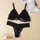 thumbnail image 3 of Conjunto de Sujetador de encaje para mujer, ropa interior Sexy sin aros, Tanga calado, transparente, sin costuras, 3 of 5