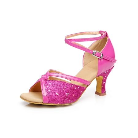 

Ritualay Women Dance Shoes Open Toe Sandals Heeled Latin Shoe Fashionable Professional Ladies Woman Ankle Strap Pink 5
