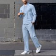thumbnail image 2 of DHFJKG Tracksuit 2 Piece Set For Men Solid Color Long Sleeve Tie Neck Pullover Loose Fit Pants Lightweight Linen Casual Suit Cozy Outfit, 2 of 4