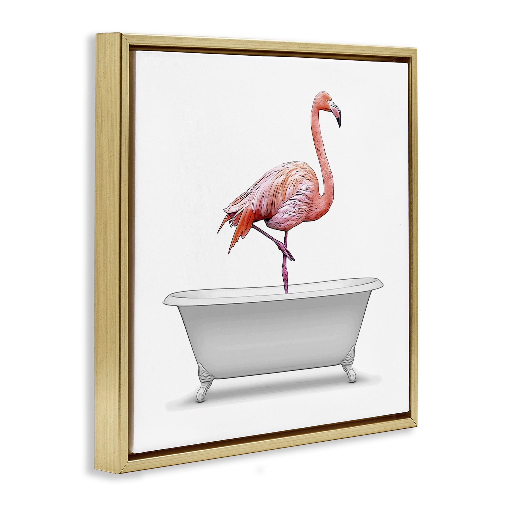 Stupell Industries Flamingo Standing Antique Bathtub Animals & Insects Painting Gold Floater Framed Canvas Art Print Wall Art, 25 x 25