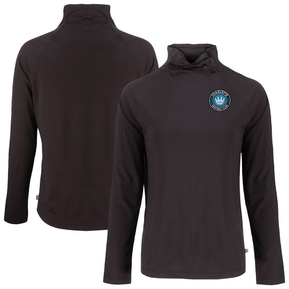 Women's-Cutter & Buck Black Charlotte FC Coastline Epic Comfort Eco Recycled Funnel-Neck Top