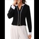thumbnail image 2 of Blusas Elegantes de Larga para Mujer, con Cuello en V y Bloques de Color, para Negocios y Trabajo, Ropa de Moda para Otoño. Negro XXL, 2 of 9