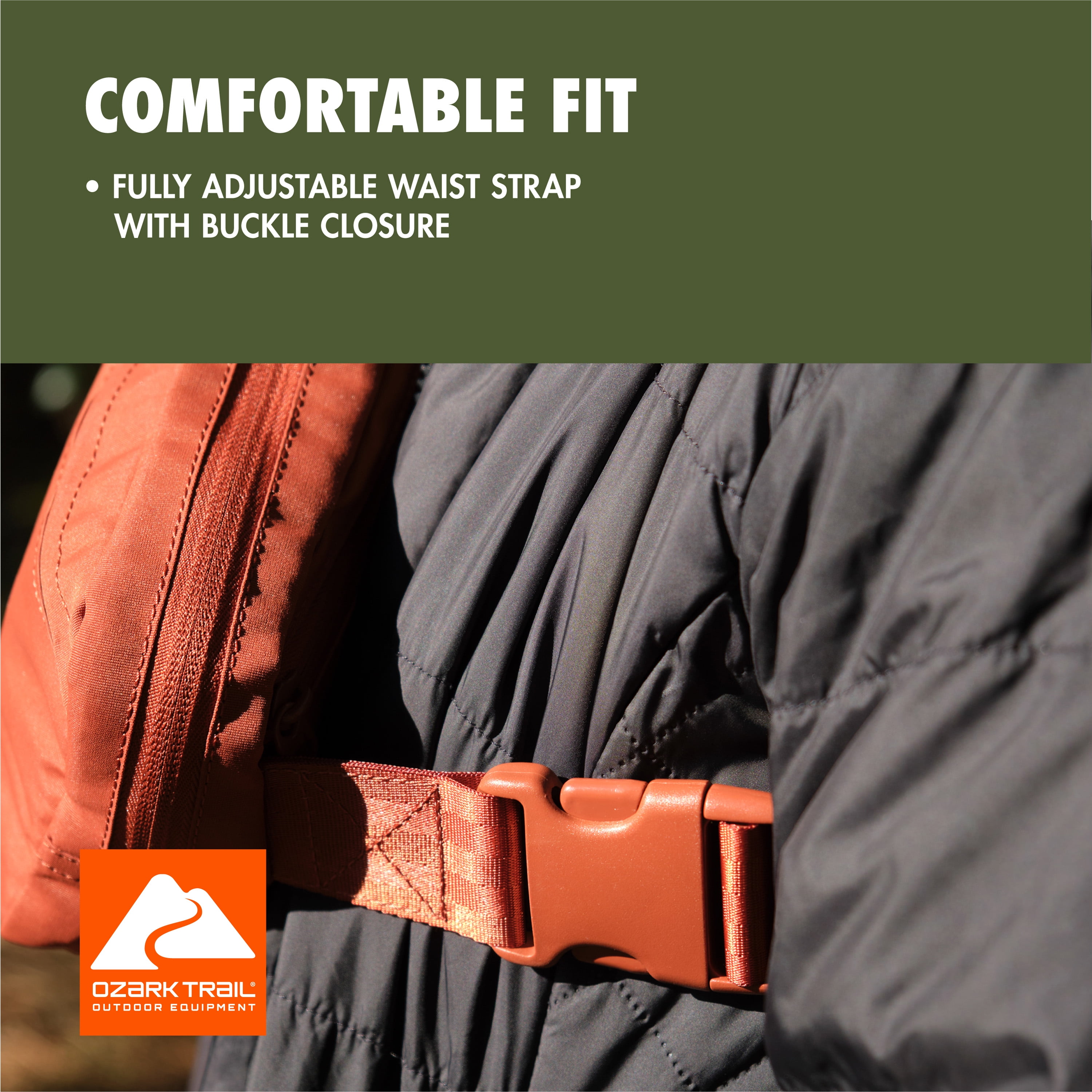 Ozark Trail Waistpack, Rust Fanny pack, Polyester, Zipper, Adult, on Waist