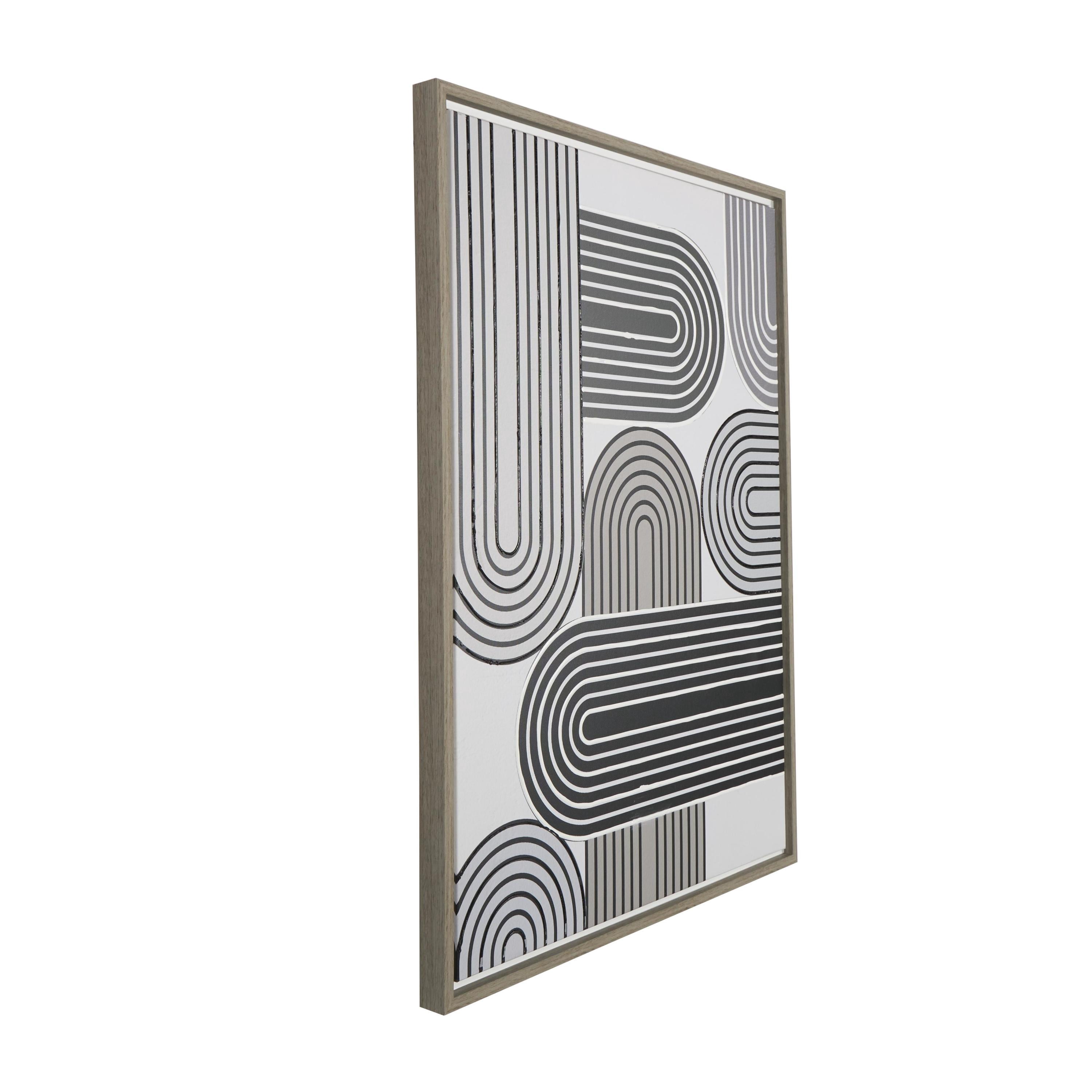 24" x 32" Art Deco Linear Arched Abstract Framed Wall Art with Black Accents, by DecMode