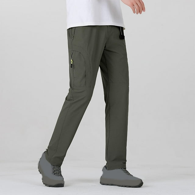 Pantalones largos para hombre, informales, a la moda, con cintura elástica, lisos, para exteriores, con botones y cremallera, con cinturón, pantalones largos de poliéster.