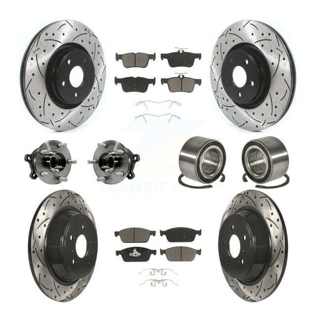 Transit Auto Front Rear Wheel Hub Bearings Assembly Coated Disc Brake Rotors and Ceramic Pads Kit (10Pc) for Car Lincoln MKC - Left Right Side (Driver Passenger) KBB-117489