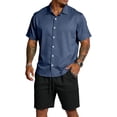 thumbnail image 2 of Hogleaql Men's 2 Piece Short Set Beach Outfits Summer Short Sleeve Button T-Shirts and Shorts Outfits Elastic Waist Relaxed Fit Loose Fit Lightweight Matching Set with Pockets Navy 2XL, 2 of 4