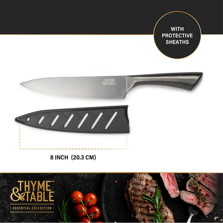Thyme & Table Non-Stick Coated High Carbon Stainless Steel Carbon Chef's  Knives, 3 Piece Set