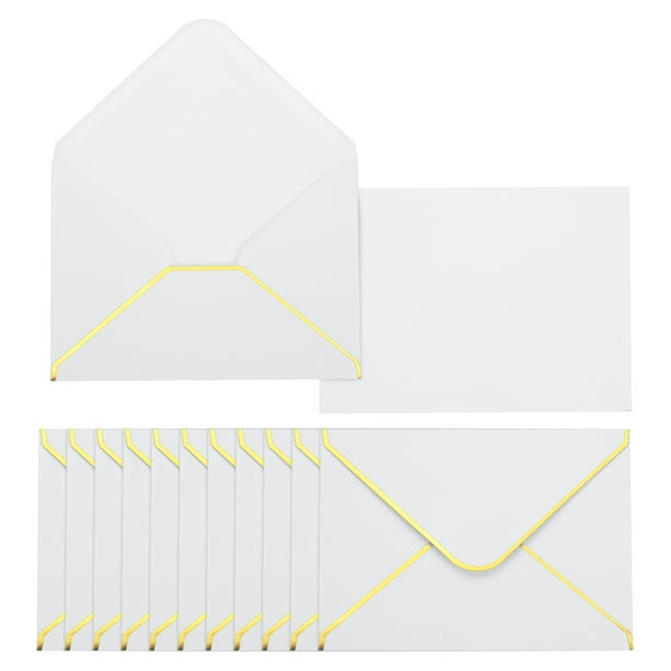 Uxcell 100 Paquete de Sobres A6, Sobres de Tarjeta de 4x6 con Solapa en V y Bordes Redondeados para Invitaciones de Boda, Graduación y Regalos, Blanco con Borde Dorado