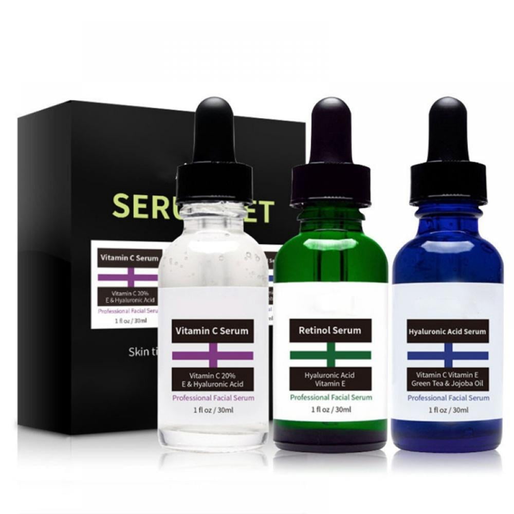 3pcs 30ml Face Serum Gift Set Vitamin C Hyaluronic Acid 2.5% Retinol Serum Moisturizing Whitening Anti-aging