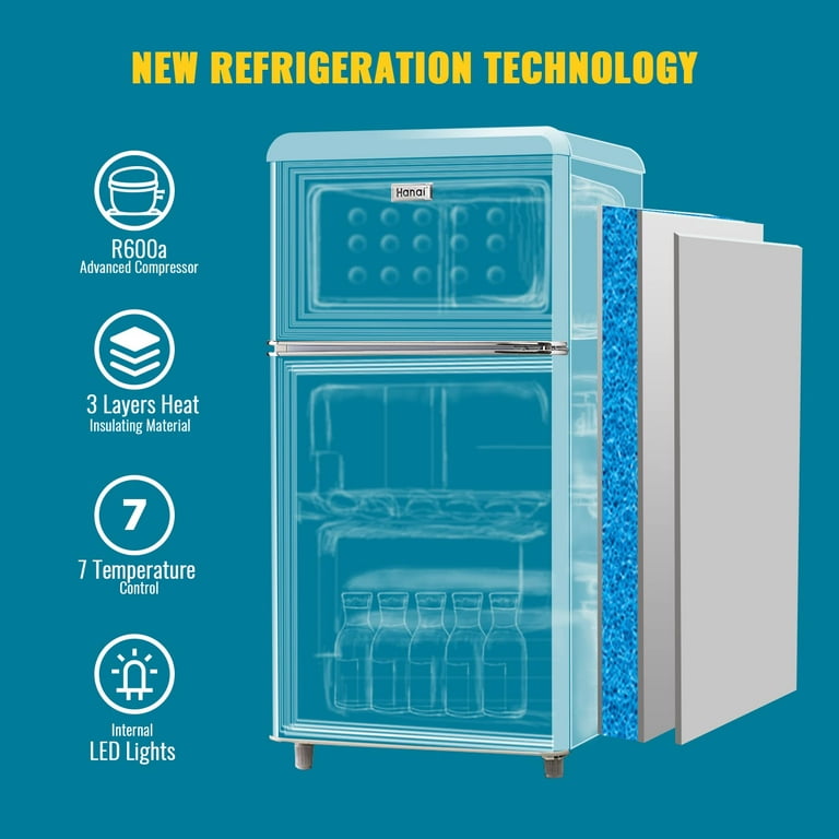 WANAI 3.5 Cu. Ft Compact Freezer-on-Top Mini Fridge with Adjustable  Temperature Control, Space Saving & Versatile Storage, Convenient Cooling