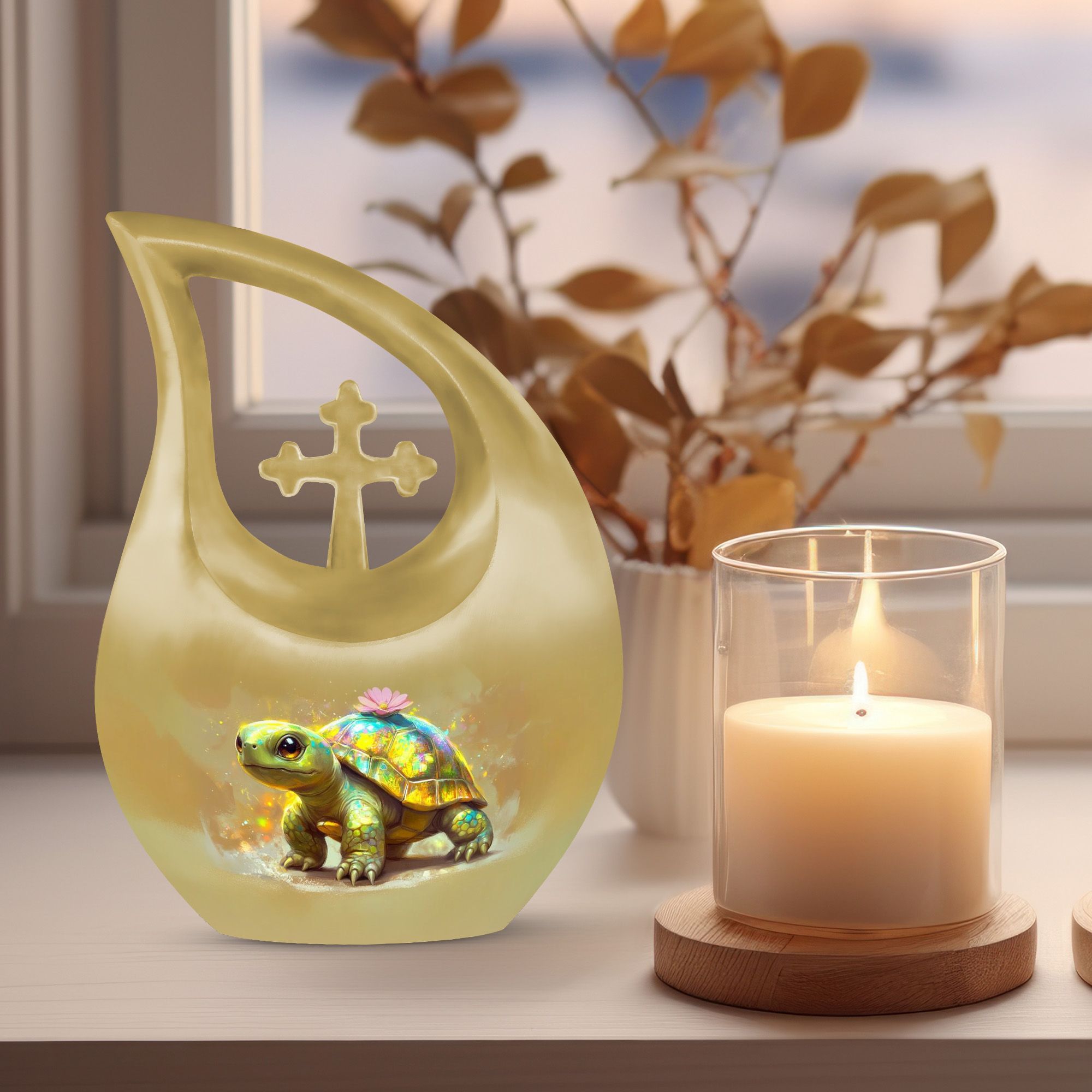 MUKTIVE Colorful Baby Tortoise Large Cremation Urns for Human Ashes Adult Male and Female, Memorial Urn for Adult Ashes, (Large Drop, 10 Inch)