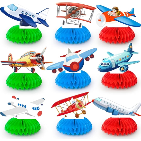 YPPKMMT Airplane Honeycomb Centerpieces, 9 Pcs Aircraft Happy Birthday Honeycomb Centerpieces, Aircraft Centerpieces Airplane Party Centerpieces for Airplane Birthday Party Decorations Supplies