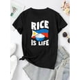 thumbnail image 3 of T-Shirt de Sport Décontracté Simple à Manches Courtes et Col Rond Imprimé Motif Riz pour Femmes, Confortable pour l'Été, 3 of 8