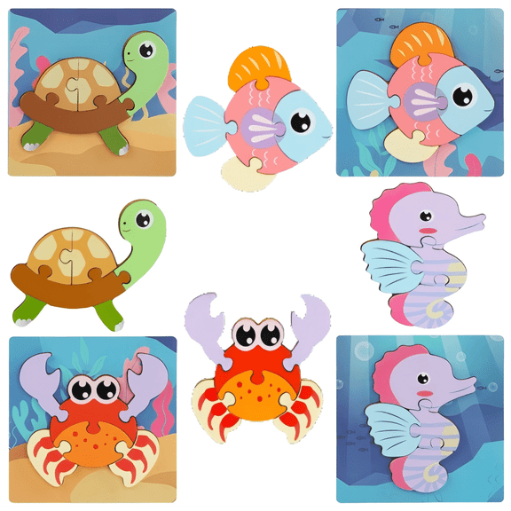 4 Pack Wooden Puzzles for Toddlers Animals Jigsaw Puzzles, Montessori Educational Toys Gifts for 2 Years Old.