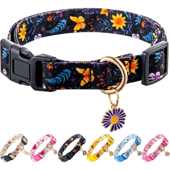 Cute Dog Collar Beige Flower Pattern for Boys and Girls Holiday Dog Collars Summer Fall Gift Adjustable for Small to Medium Breed Dogs (XS)