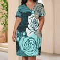 thumbnail image 3 of Teal Rose Floral Seamless Pattern Women's Loose Short Sleeve Dress Casual Summer Plus Size Long Dresses with Pockets, 3 of 5