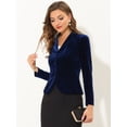 thumbnail image 2 of INSPIRE CHIC Blazer con solapa con muescas para mujer, manga larga, para oficina, negocios, con botones, de terciopelo Azul oscuro XL, 2 of 5