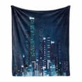 thumbnail image 1 of Modern Soft Flannel Fleece Throw Blanket, Night View of Metropolis City with High Skyscrapers Downtown Business Center Image, Cozy Plush for Indoor and Outdoor Use, 70" x 90", Dark Blue, by Ambesonne, 1 of 6