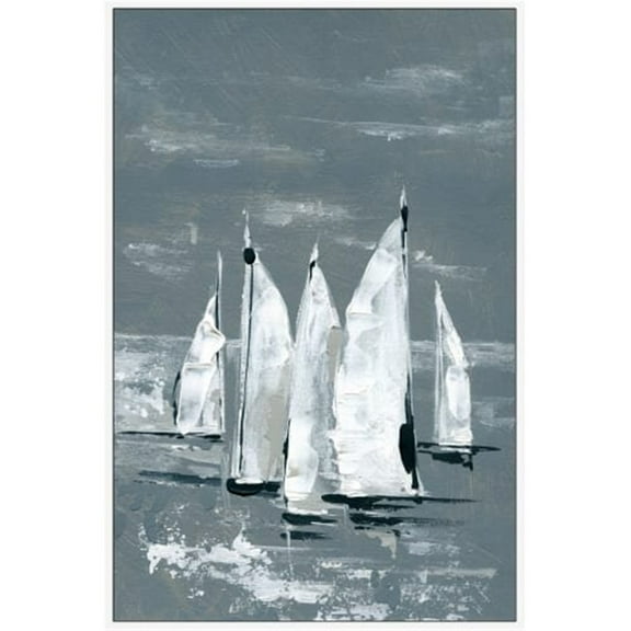 White Sailboats Floater Framed Painting Print on Canvas