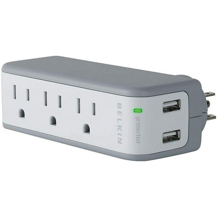 Belkin Wall Mount Surge Protector - 3 AC Multi Outlets & 2 USB Charger Ports - Heavy Duty Flat Rotating Plug for Home, Office, Travel, Computer Desktop & Phone Charging Brick (918 Joules)