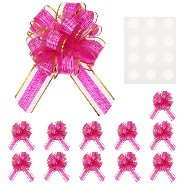 Uxcell 12 paquetes de lazo para envolver regalos, 8.7" x 6.7" lazos de cinta de grano de madera color rojo rosa