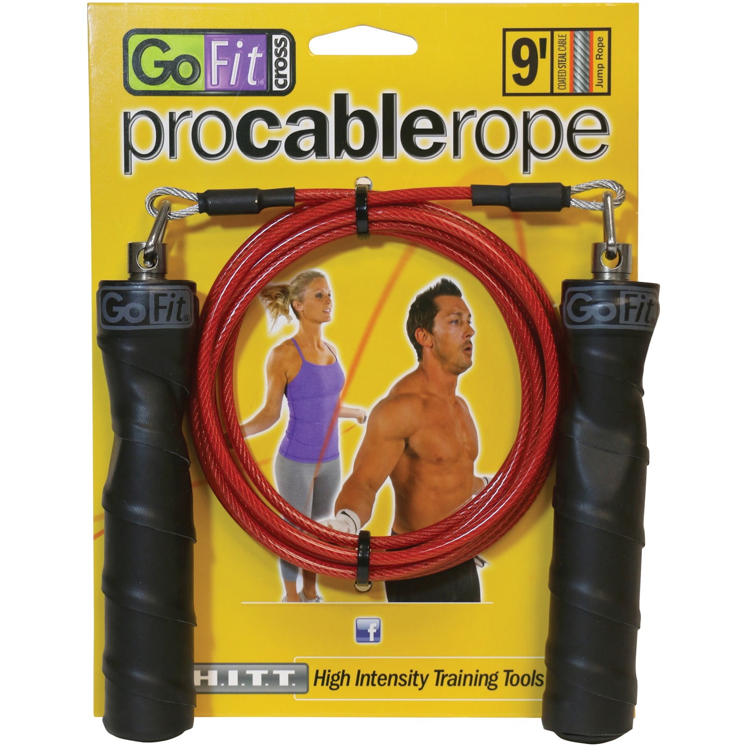 GoFit 9' Pro Cable Jump Rope with Padded Contour Grip Handles- Red