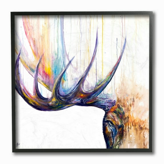 The Stupell Home Decor Rainbow Watercolor Dripping Moose Antlers Framed Texturized Art