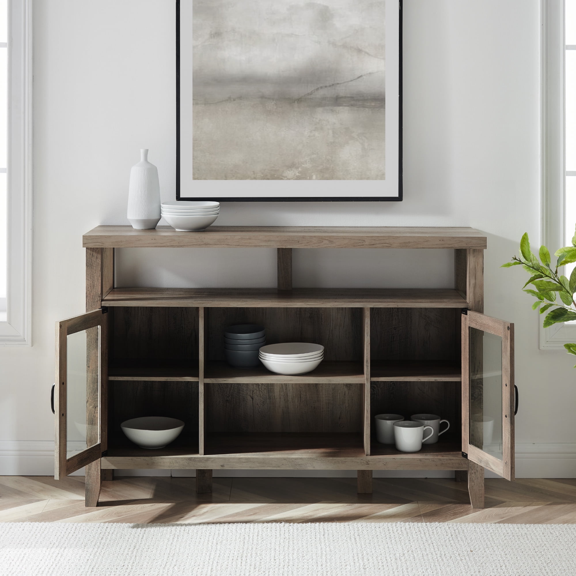 Walker Edison Rustic Glass Door Tall Buffet TV Stand for TVs up to 58", Grey Wash