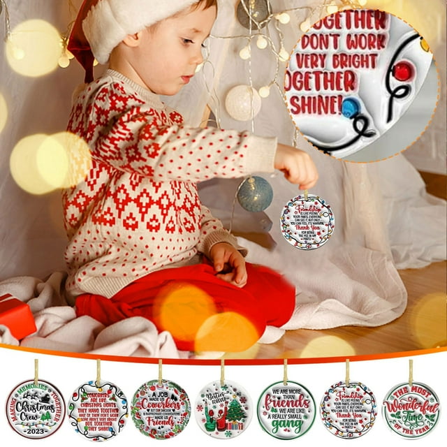 Xihbxyly Adorno para Árbol de Navidad, Adorno de Madera Artesanal, Estampado Colorido, Recuerdo Familiar para Fiestas, Decoración para El Hogar o Fiestas, Duradero y Resistente, Incluye Cuerda Dorada